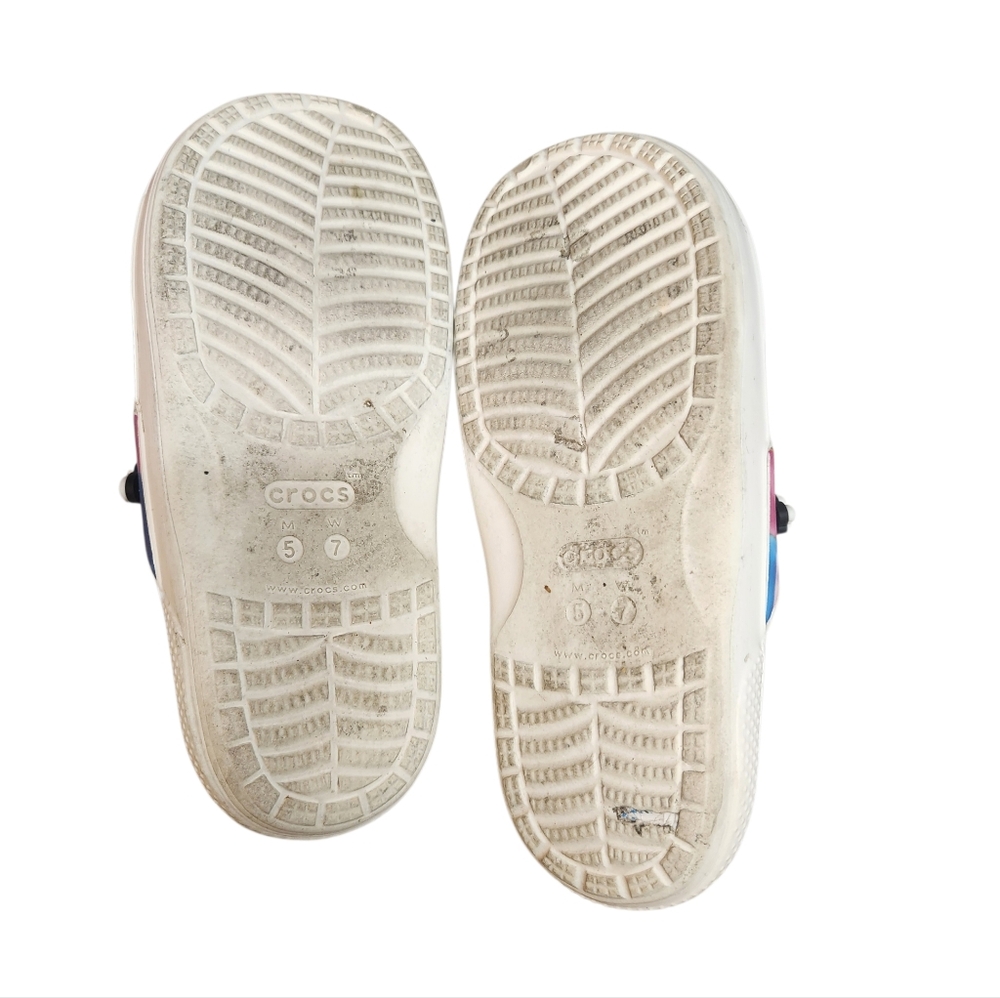 CROCS Iconic Comfort White Slides with Rainbow Tie-Dye Straps M5 W7 - Picture 7 of 8